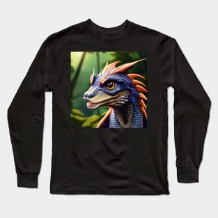 Blue and White Scaled Jungle Dragon with Orange Spikes Long Sleeve T-Shirt